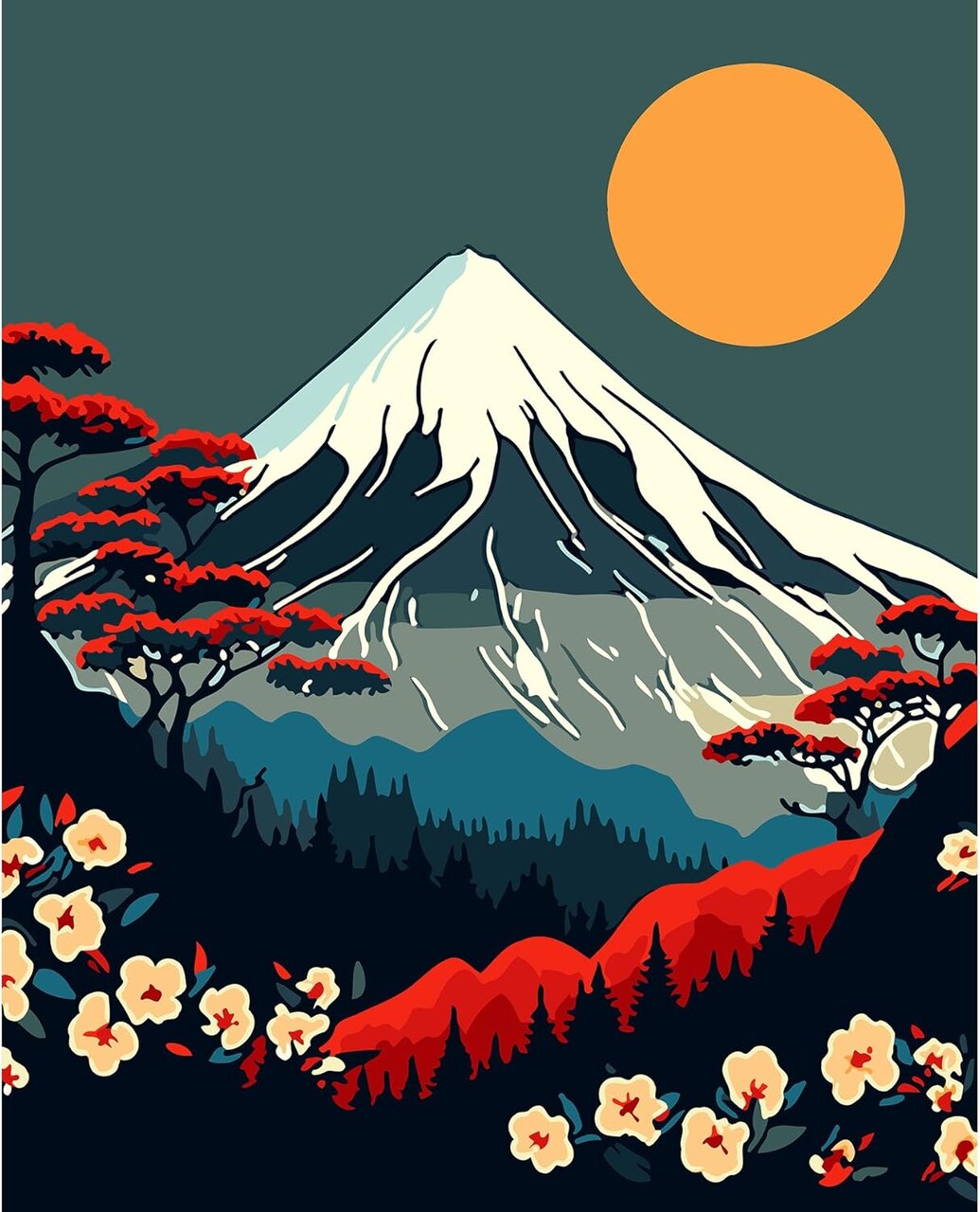 Mount Fuji Japanese Landscape on Canvas Painting DIY Paintwork Drawing Art 16 x 20 Inch